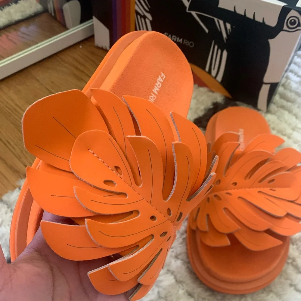 Orange Monstera Anatomic Slide Sandal - Picture 2 of 4
